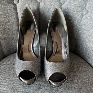Women's Black Glitter Peep-Toe Pumps - [Brand Unspecified]